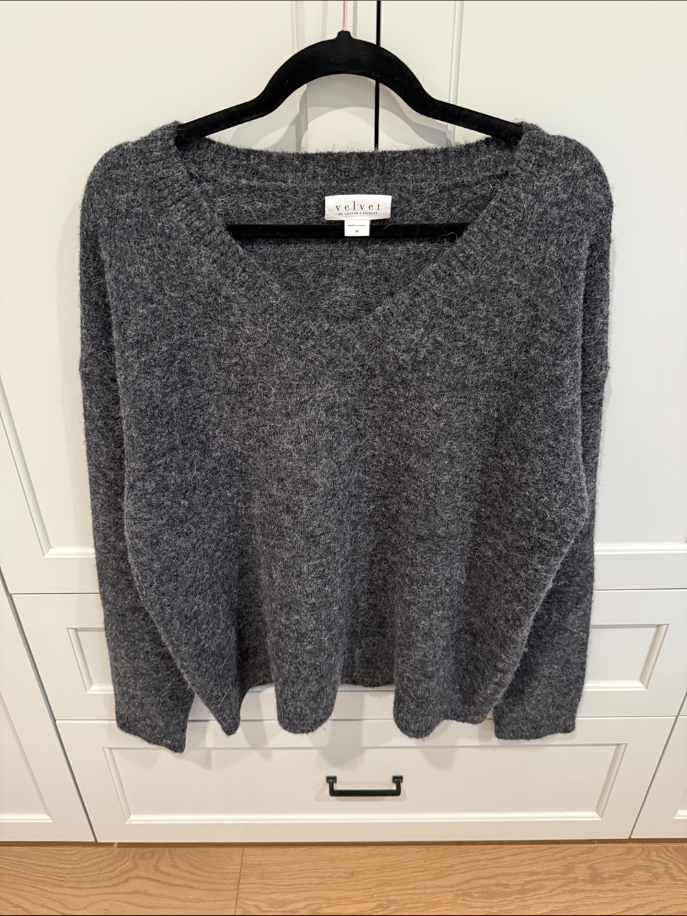 Velvet Soft Charcoal Gray V-Neck Pullover Sweater